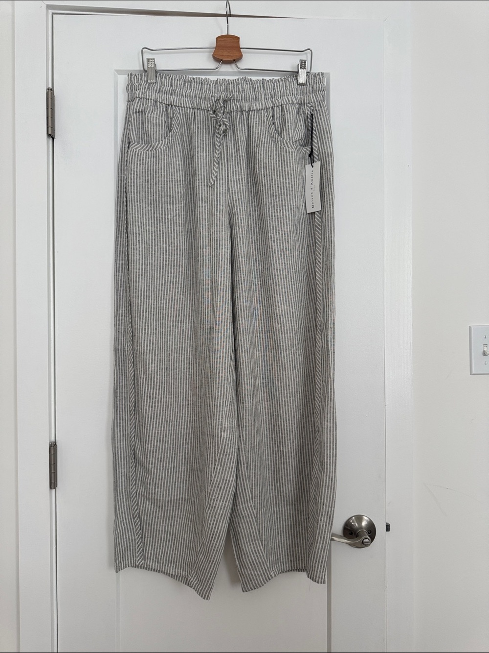 NWT! ✨ Striped Linen-Blend Barrel Leg Drawstring Pants